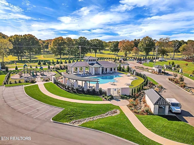 11914 Sandy Run Rd, Knoxville, TN 37934 - drone / aerial view of a pool and a tree filled landscape