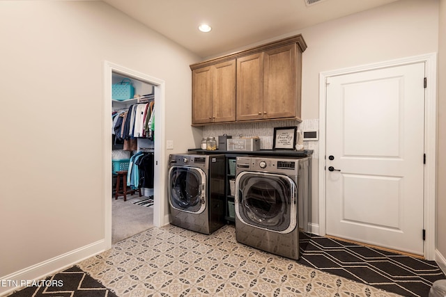 11914 Sandy Run Rd, Knoxville, TN 37934 - laundry room featuring independent washer and dryer, cabinet space, and recessed lighting