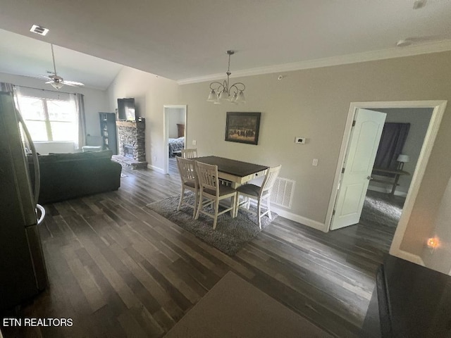 326 Shooting Star Loop Unit 201, Townsend, TN 37882 - dining room with crown molding, dark wood-type flooring, a chandelier, and a ceiling fan