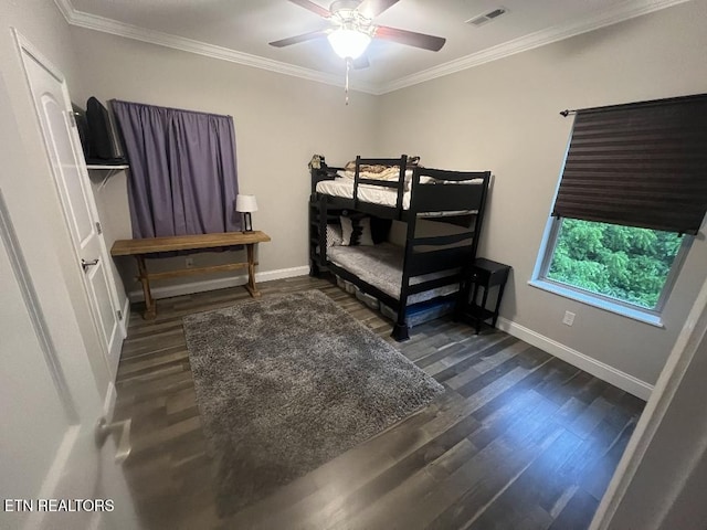 326 Shooting Star Loop Unit 201, Townsend, TN 37882 - bedroom with dark wood-style floors, crown molding, and a ceiling fan