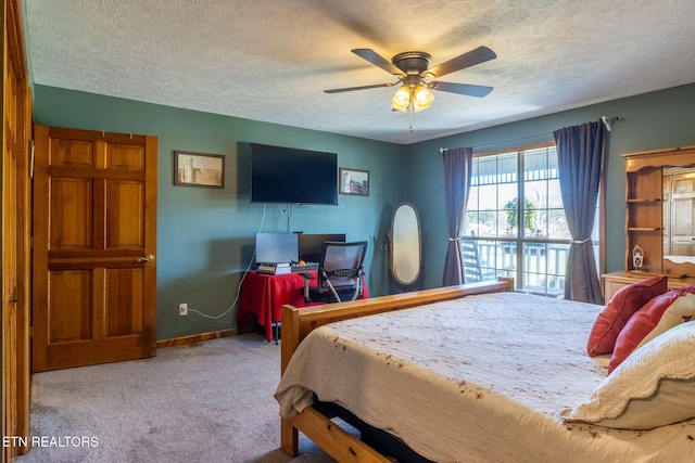 361 River Dr, Dunlap, TN 37327 - bedroom featuring carpet, a textured ceiling, an office area, and a ceiling fan