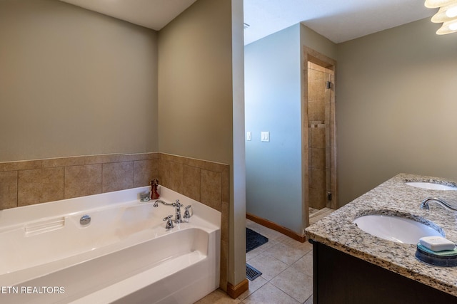 361 River Dr, Dunlap, TN 37327 - bathroom featuring a bath, tile patterned floors, double vanity, and a shower stall