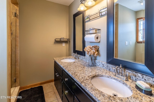 361 River Dr, Dunlap, TN 37327 - bathroom with tile patterned floors, double vanity, and a tile shower