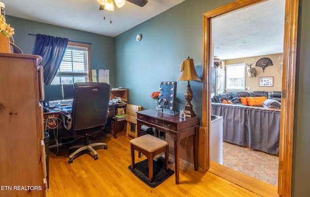 361 River Dr, Dunlap, TN 37327 - office area with healthy amount of natural light, wood finished floors, and a ceiling fan