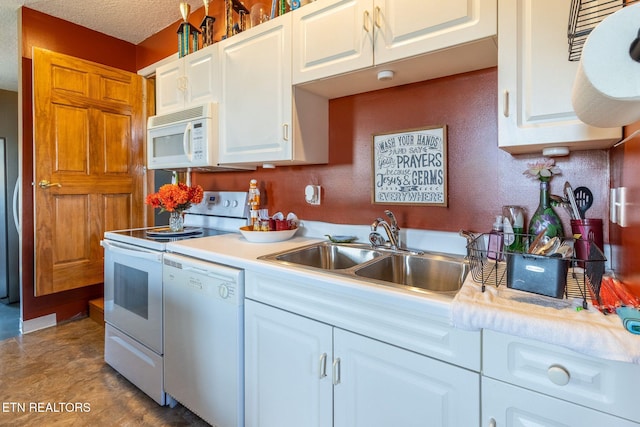 361 River Dr, Dunlap, TN 37327 - kitchen with white appliances, light countertops, white cabinets, and a textured ceiling