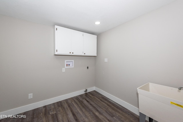 957 W Hunt Rd, Alcoa, TN 37701 - laundry area with cabinet space, dark wood finished floors, washer hookup, hookup for an electric dryer, and recessed lighting