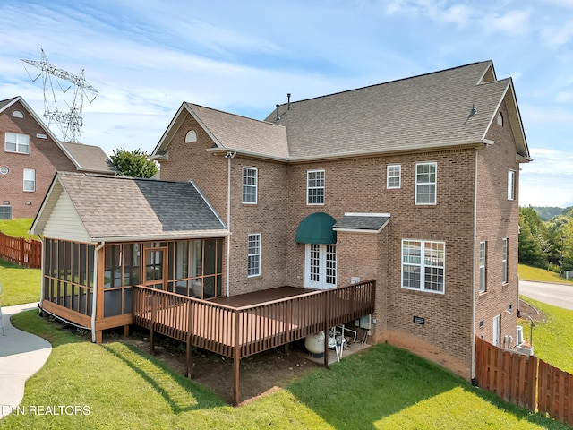 1511 Atlee Summit Ln, Knoxville, TN 37931 - rear view of house with a sunroom, roof with shingles, and brick siding
