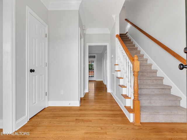 1511 Atlee Summit Ln, Knoxville, TN 37931 - stairs with wood finished floors and ornamental molding