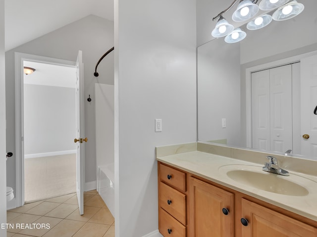 1511 Atlee Summit Ln, Knoxville, TN 37931 - full bathroom featuring vanity, shower / tub combination, vaulted ceiling, and tile patterned floors