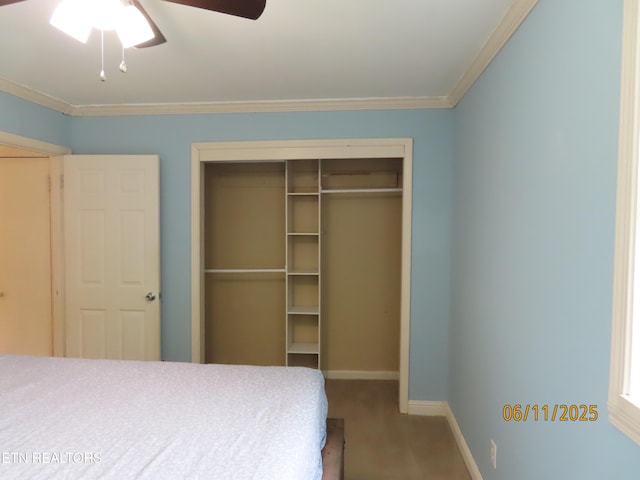 110 Dale Rd, Oakdale, TN 37829 - bedroom with a closet, ornamental molding, carpet floors, and ceiling fan