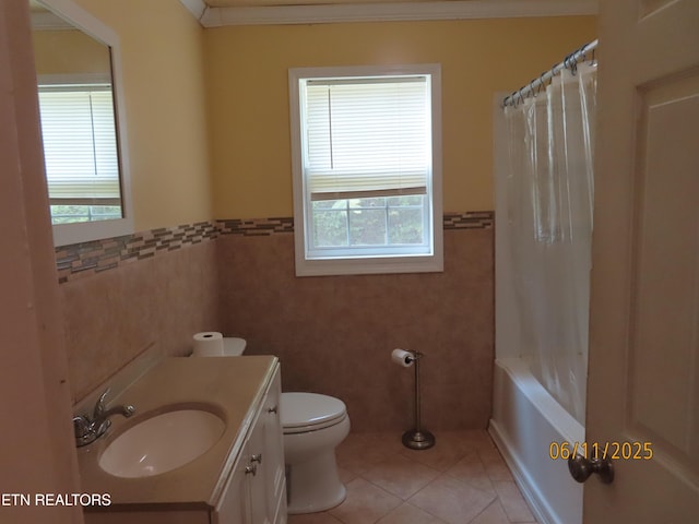 110 Dale Rd, Oakdale, TN 37829 - full bathroom with healthy amount of natural light, tile patterned flooring, vanity, ornamental molding, and tile walls