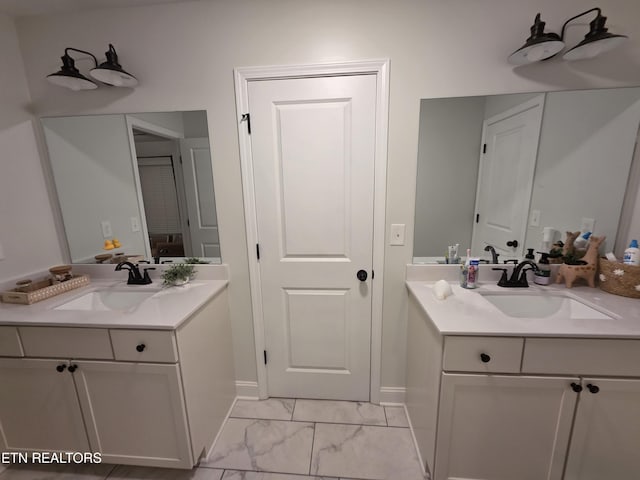 6312 Knightsboro Rd, Knoxville, TN 37912 - full bathroom with two vanities and marble look tile flooring