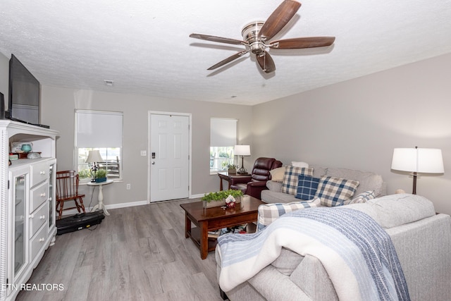 2544 Bay Meadows Way, Sevierville, TN 37876 - living room with light wood-type flooring, a ceiling fan, and a textured ceiling