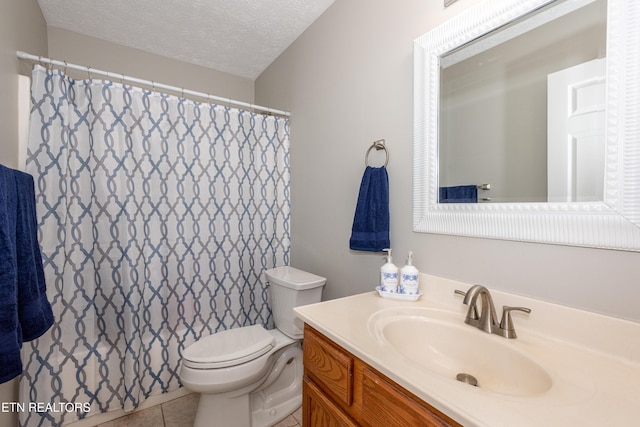 2544 Bay Meadows Way, Sevierville, TN 37876 - bathroom with vanity, tile patterned flooring, a textured ceiling, and curtained shower