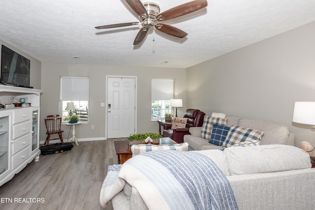 2544 Bay Meadows Way, Sevierville, TN 37876 - living area featuring light wood-type flooring, a textured ceiling, and a ceiling fan