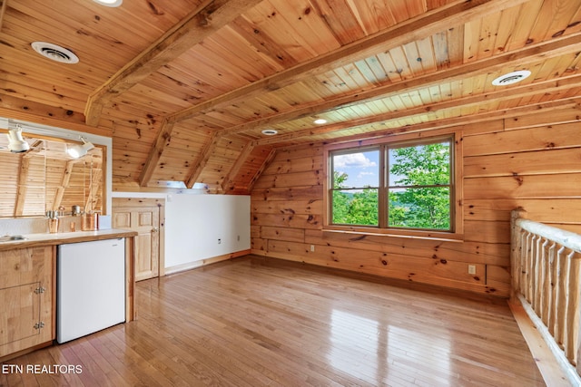 152 Eagle Crst, Tazewell, TN 37879 - additional living space with wood ceiling, wood walls, and light wood-type flooring