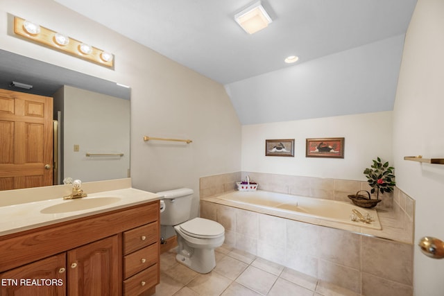 152 Eagle Crst, Tazewell, TN 37879 - full bathroom featuring a garden tub, vanity, tile patterned floors, and lofted ceiling