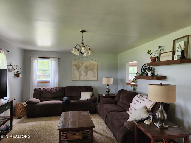 1865 Campground Rd, Clarkrange, TN 38553 - living area featuring a chandelier and light colored carpet