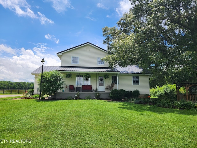 1865 Campground Rd, Clarkrange, TN 38553 - farmhouse inspired home featuring covered porch, a metal roof, and a standing seam roof
