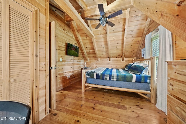 3319 Covered Bridge Way, Sevierville, TN 37862 - bedroom with hardwood / wood-style floors, wooden ceiling, and wood walls