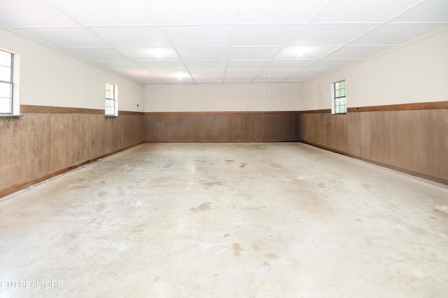 146 Lake Hills Dr, Oak Ridge, TN 37830 - below grade area with wooden walls, a wainscoted wall, plenty of natural light, and a paneled ceiling