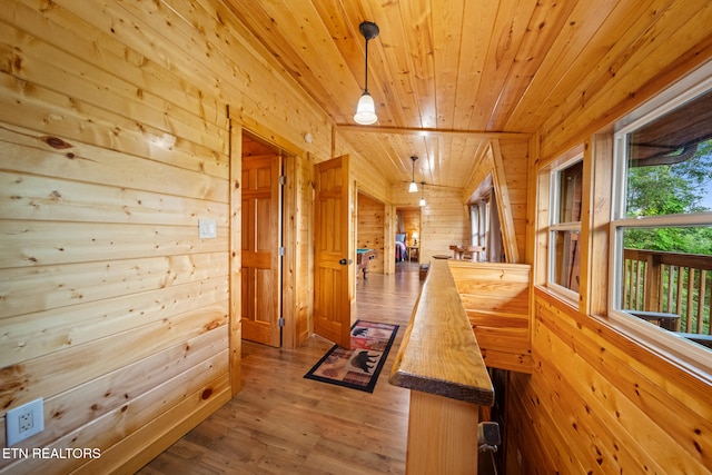 1516 Zurich Rd, Gatlinburg, TN 37738 - hallway with wood walls, wooden ceiling, and wood finished floors