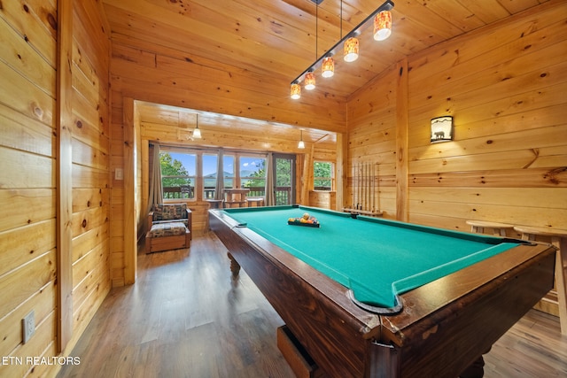1516 Zurich Rd, Gatlinburg, TN 37738 - playroom with wooden walls, wooden ceiling, billiards, wood finished floors, and vaulted ceiling