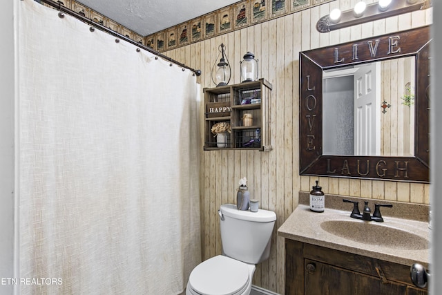 155 Kay Springs Cir, Jacksboro, TN 37757 - bathroom featuring vanity, wood walls, and a shower with curtain