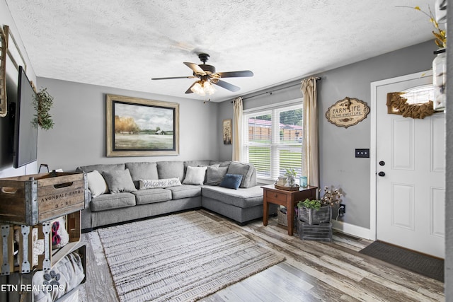155 Kay Springs Cir, Jacksboro, TN 37757 - living area featuring wood finished floors, ceiling fan, and a textured ceiling