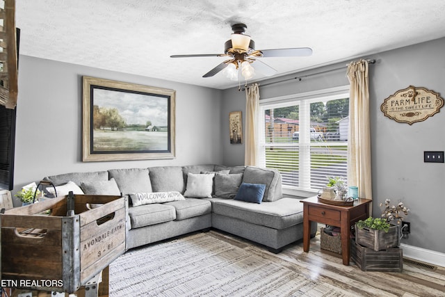 155 Kay Springs Cir, Jacksboro, TN 37757 - living area featuring wood finished floors, ceiling fan, and a textured ceiling