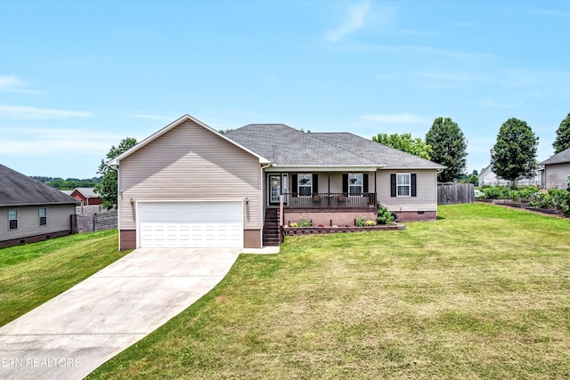 235 Jessie Ln, Lenoir City, TN 37772 - ranch-style house with a porch, concrete driveway, crawl space, and a garage