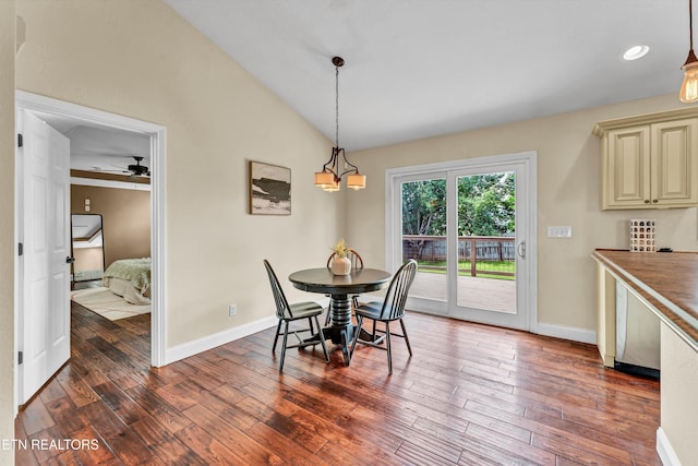 235 Jessie Ln, Lenoir City, TN 37772 - dining space featuring lofted ceiling, wood finished floors, and a ceiling fan