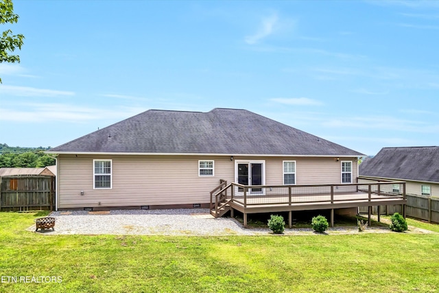 235 Jessie Ln, Lenoir City, TN 37772 - rear view of house with a fire pit, a wooden deck, crawl space, and roof with shingles