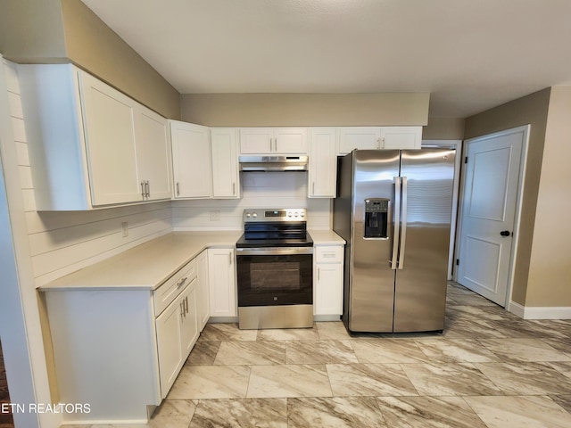 212 Ellison Rd, Lafollette, TN 37766 - kitchen featuring stainless steel appliances, under cabinet range hood, light countertops, and white cabinetry