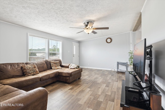 1309 Elm Village Ct, Dandridge, TN 37725 - living room with ceiling fan, wood finished floors, and a textured ceiling