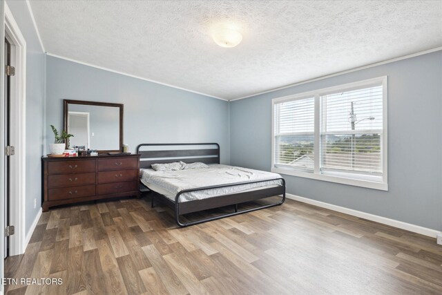 1309 Elm Village Ct, Dandridge, TN 37725 - bedroom featuring wood finished floors, crown molding, and a textured ceiling