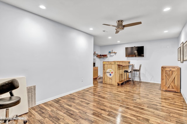 1721 N Parkridge Dr, Knoxville, TN 37924 - indoor dry bar with a ceiling fan, wood finished floors, and recessed lighting