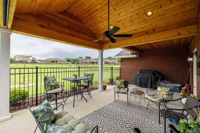1045 Southwind Cir, Dandridge, TN 37725 - view of patio / terrace featuring a grill, an outdoor hangout area, a ceiling fan, and a residential view