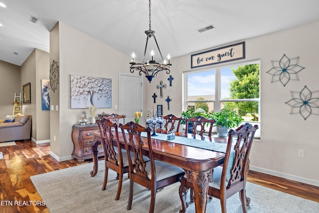 1045 Southwind Cir, Dandridge, TN 37725 - dining room featuring a chandelier, wood finished floors, and lofted ceiling