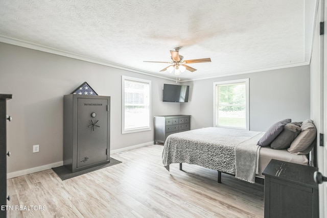 1820 Locust Grove Rd, New Tazewell, TN 37825 - bedroom featuring crown molding, multiple windows, light wood finished floors, a ceiling fan, and a textured ceiling