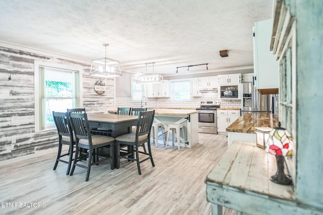 1820 Locust Grove Rd, New Tazewell, TN 37825 - dining room with a textured ceiling, light wood-style floors, and rail lighting