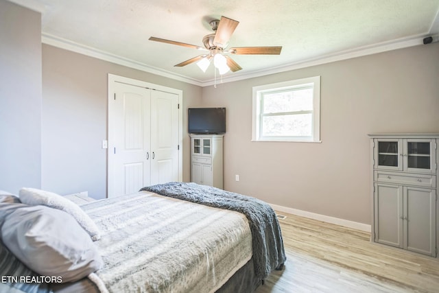 1820 Locust Grove Rd, New Tazewell, TN 37825 - bedroom with crown molding, light wood-type flooring, a closet, and ceiling fan