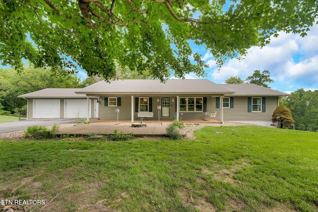 1820 Locust Grove Rd, New Tazewell, TN 37825 - ranch-style home featuring a front yard, driveway, a metal roof, and a porch
