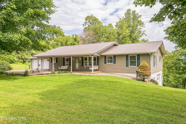 1820 Locust Grove Rd, New Tazewell, TN 37825 - ranch-style house featuring a front yard, a porch, a metal roof, and a garage