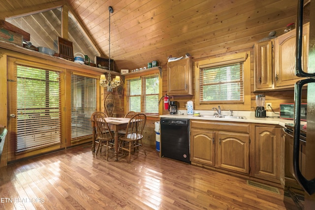 2389 Misty Ln, Sevierville, TN 37876 - kitchen featuring dishwasher, plenty of natural light, wood ceiling, light countertops, and lofted ceiling
