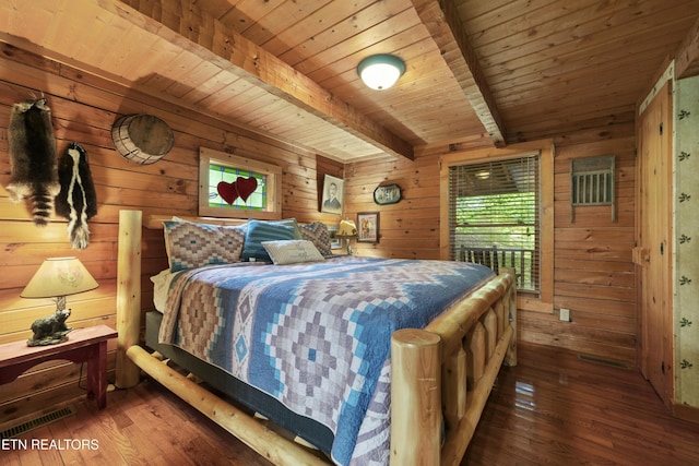 2389 Misty Ln, Sevierville, TN 37876 - bedroom with hardwood / wood-style floors, wood walls, and a wood ceiling with exposed beams