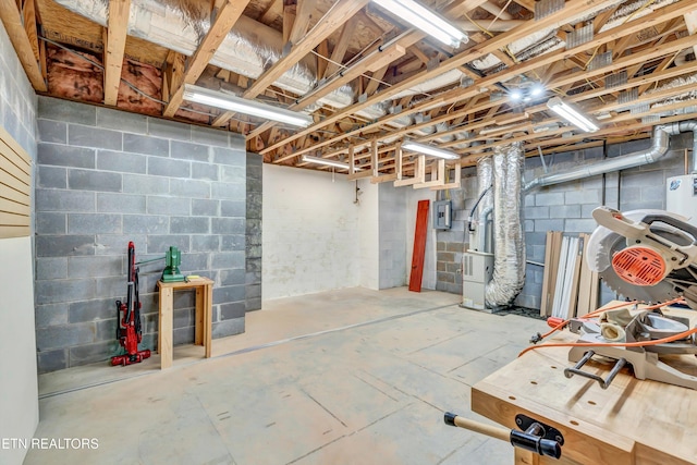 8824 Carriage House Way, Knoxville, TN 37923 - unfinished below grade area with electric panel and concrete block wall