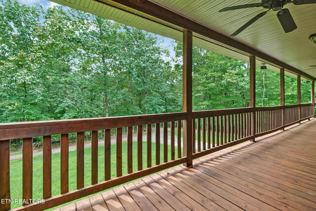 41 Crest Pl, Monterey, TN 38574 - wooden deck with ceiling fan and a yard