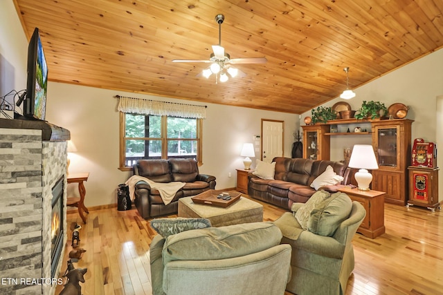 41 Crest Pl, Monterey, TN 38574 - living room with lofted ceiling, ceiling fan, light wood-type flooring, wooden ceiling, and ornamental molding