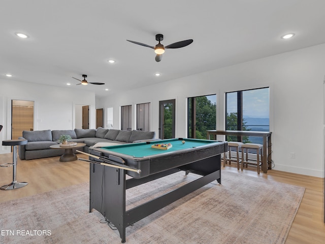 1848 Mountain Ash Way, Sevierville, TN 37876 - recreation room featuring billiards, light wood finished floors, a ceiling fan, and recessed lighting